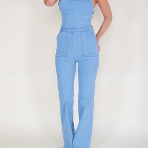 Light blue Wide-Leg Denim Jumpsuit